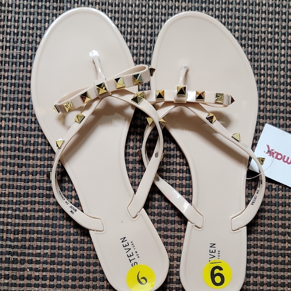 StevenNY Cream and Gold Studded Sandals